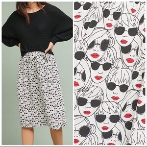 Anthropologie Porridge Getaway Printed Face Skirt XS